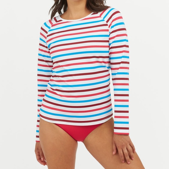 New Spanx Long Sleeve Swim Shirt Striped - Picture 2 of 10